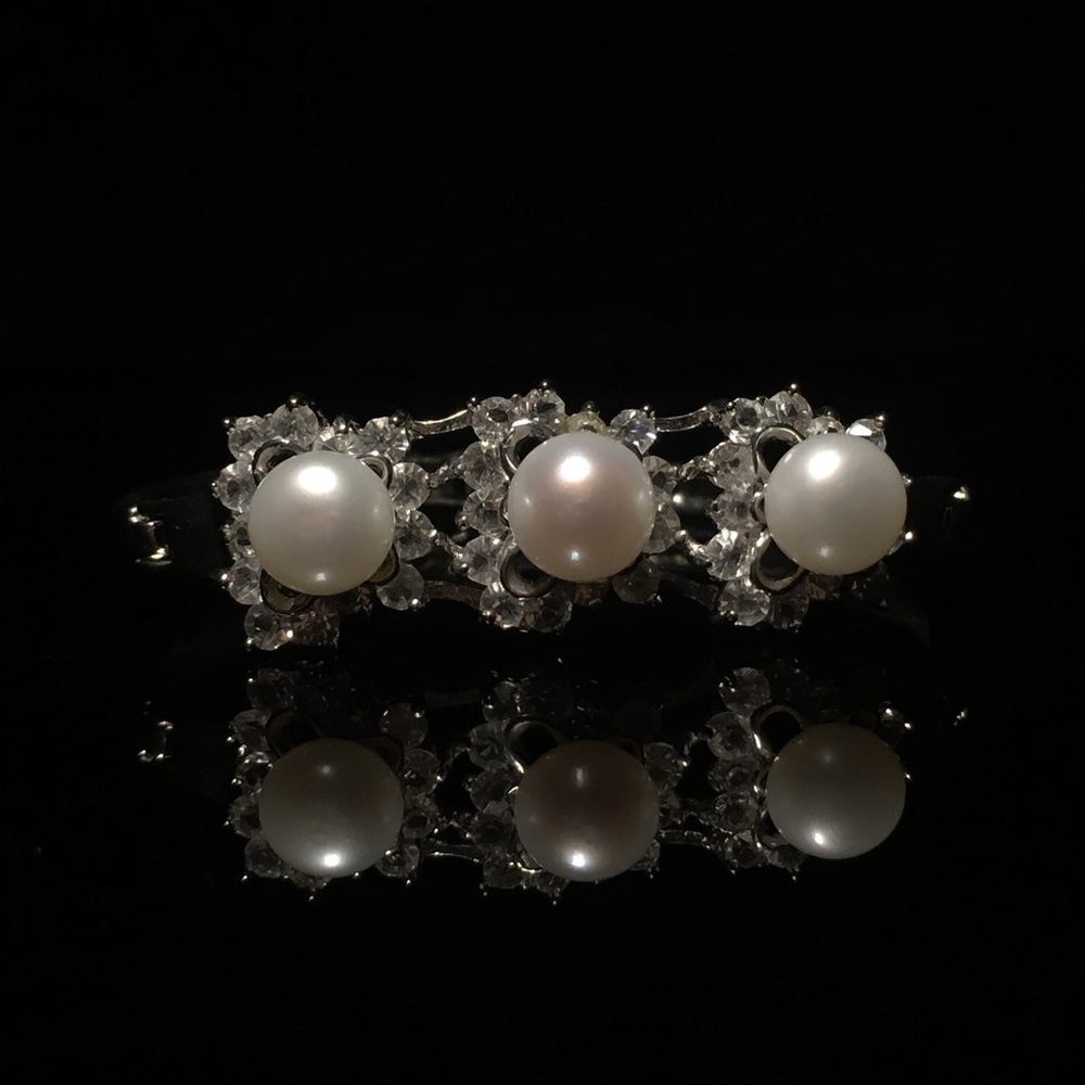 Triple Pearl Butterfly Rhinestone Bracelet